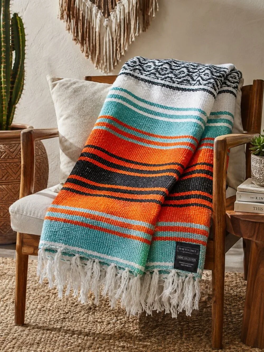 Benevolence LA Authentic Mexican Falsa Blanket Mandarin 50x70 Yoga Throw NWT